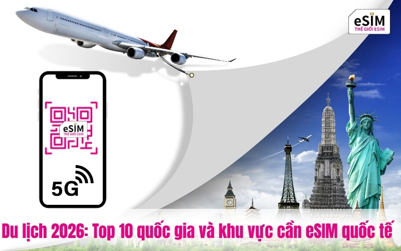 Du lịch 2026: Top 10 quốc gia và khu vực cần eSIM quốc tế